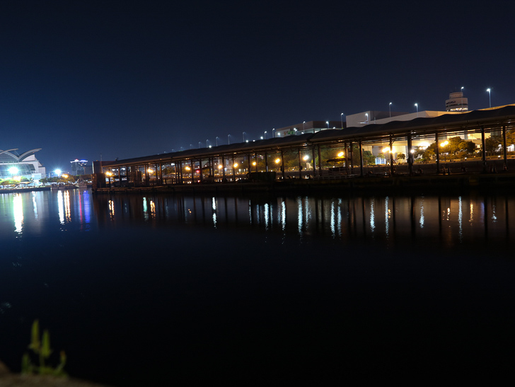 【ベイサイドプレイス博多（深夜）】やっぱり夜の海は良い： ターミナルの方まで出てきました。